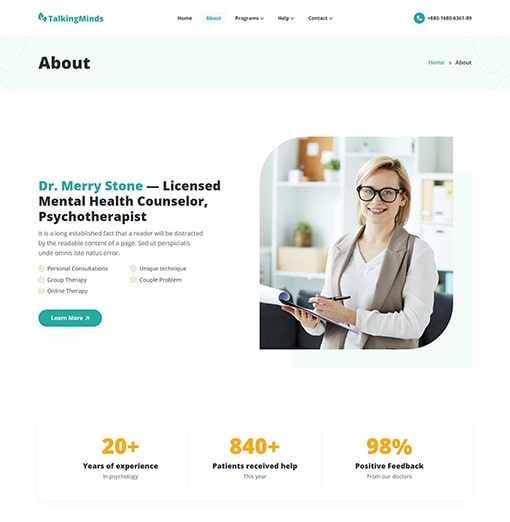 About Talking Minds – Psychotherapist Site Template