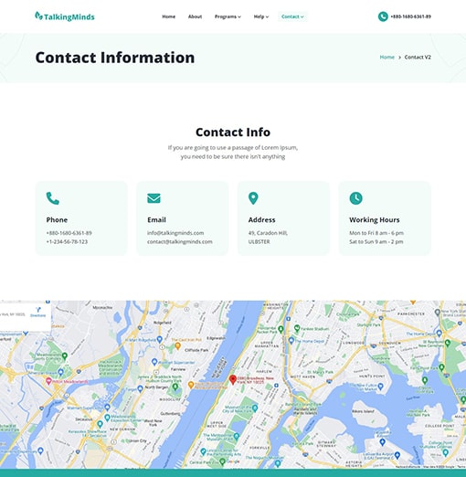 Contact Information - Talking Minds – Psychotherapist Site Template