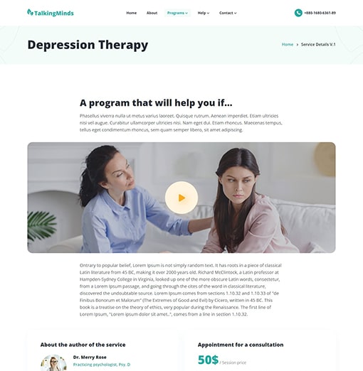 Programs Details 1 - Talking Minds – Psychotherapist Site Template